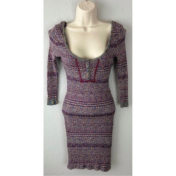 Free People Sunrise Knit Sweater Stretchy Bodycon Dress Purple Raven Combo Small - Picture 3 of 15